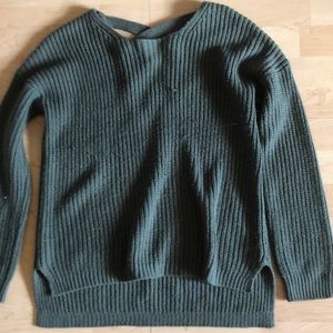 Dark Green sweater with lace up back.